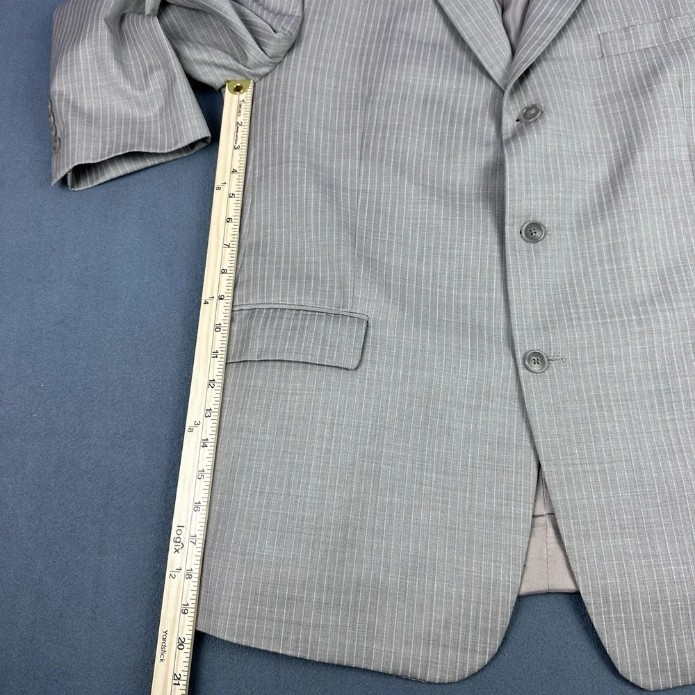 Calvin Klein Taupe Pinstripe Wool Blazer 48R Made Canada Sport Coat Jacket